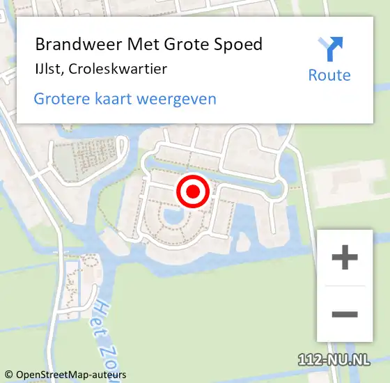 Locatie op kaart van de 112 melding: Brandweer Met Grote Spoed Naar IJlst, Croleskwartier op 17 augustus 2018 16:12