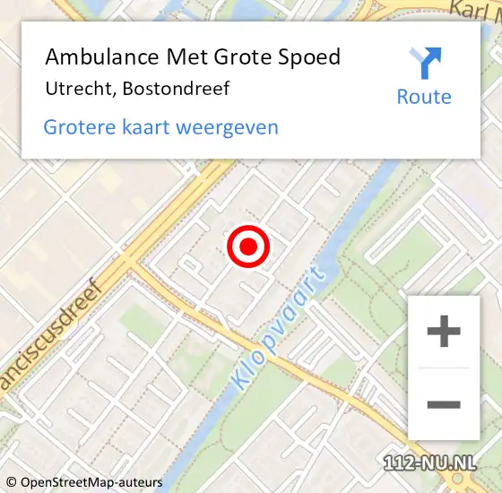 Locatie op kaart van de 112 melding: Ambulance Met Grote Spoed Naar Utrecht, Bostondreef op 17 augustus 2018 17:03
