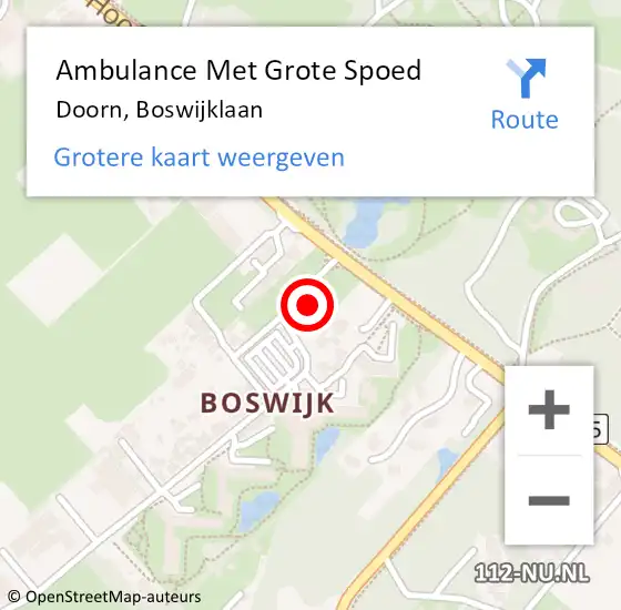 Locatie op kaart van de 112 melding: Ambulance Met Grote Spoed Naar Doorn, Boswijklaan op 17 augustus 2018 17:04