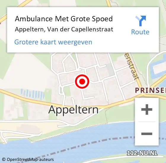 Locatie op kaart van de 112 melding: Ambulance Met Grote Spoed Naar Appeltern, Van der Capellenstraat op 17 augustus 2018 17:57