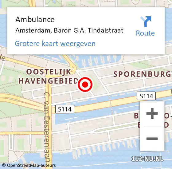 Locatie op kaart van de 112 melding: Ambulance Amsterdam, Baron G.A. Tindalstraat op 17 augustus 2018 18:00