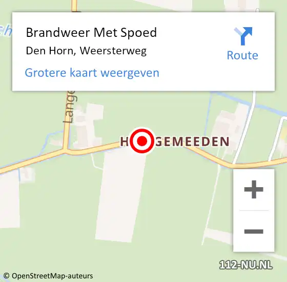Locatie op kaart van de 112 melding: Brandweer Met Spoed Naar Den Horn, Weersterweg op 17 augustus 2018 18:18