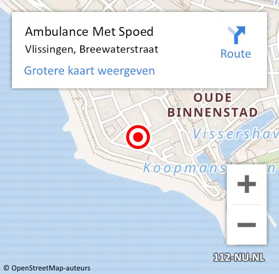 Locatie op kaart van de 112 melding: Ambulance Met Spoed Naar Vlissingen, Breewaterstraat op 17 augustus 2018 18:44