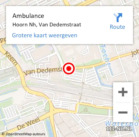 Locatie op kaart van de 112 melding: Ambulance Hoorn Nh, Van Dedemstraat op 17 augustus 2018 19:39