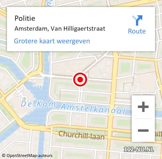 Locatie op kaart van de 112 melding: Politie Amsterdam, Van Hilligaertstraat op 17 augustus 2018 19:53
