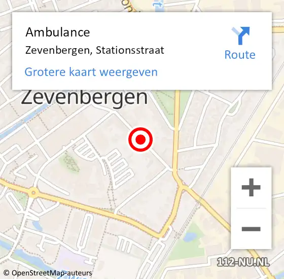 Locatie op kaart van de 112 melding: Ambulance Zevenbergen, Stationsstraat op 17 augustus 2018 20:59