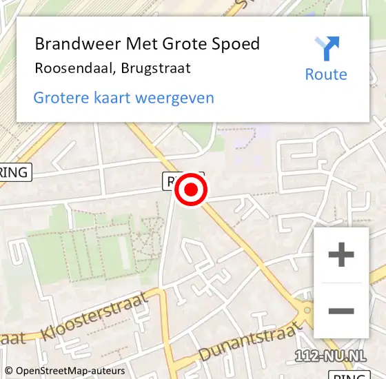Locatie op kaart van de 112 melding: Brandweer Met Grote Spoed Naar Roosendaal, Brugstraat op 17 augustus 2018 22:53