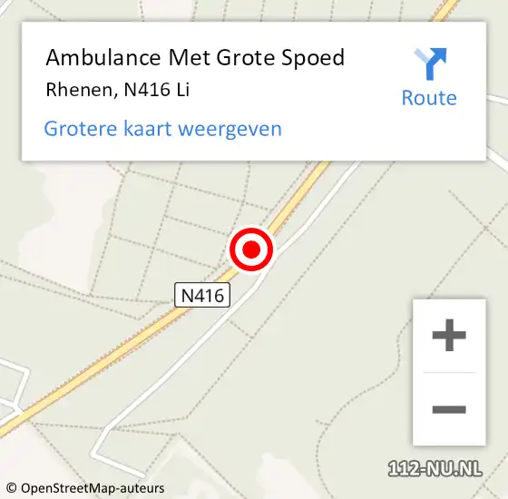 Locatie op kaart van de 112 melding: Ambulance Met Grote Spoed Naar Rhenen, N416 Li op 17 augustus 2018 22:54