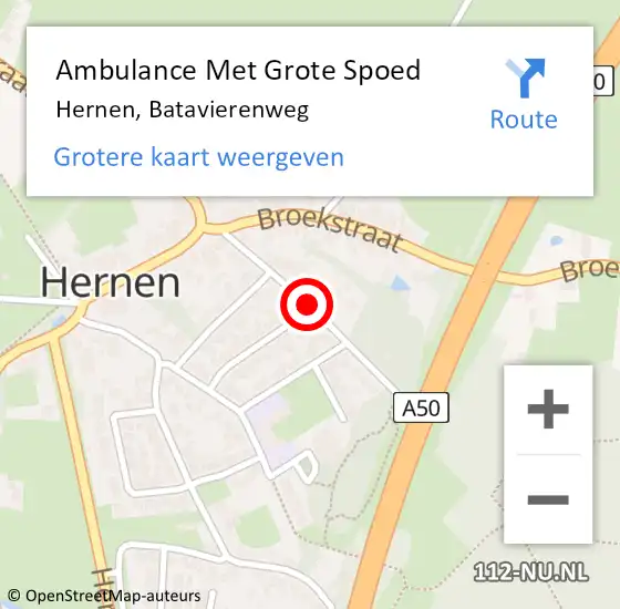 Locatie op kaart van de 112 melding: Ambulance Met Grote Spoed Naar Hernen, Batavierenweg op 17 augustus 2018 23:11