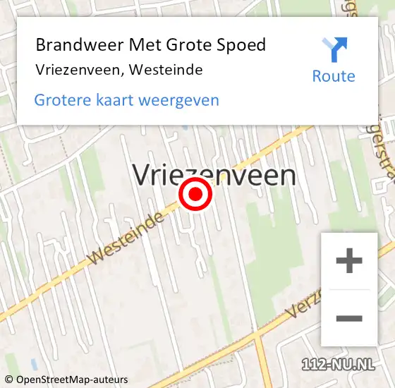 Locatie op kaart van de 112 melding: Brandweer Met Grote Spoed Naar Vriezenveen, Westeinde op 18 augustus 2018 00:04
