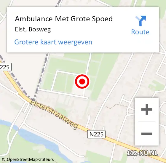 Locatie op kaart van de 112 melding: Ambulance Met Grote Spoed Naar Elst, Bosweg op 18 augustus 2018 00:43