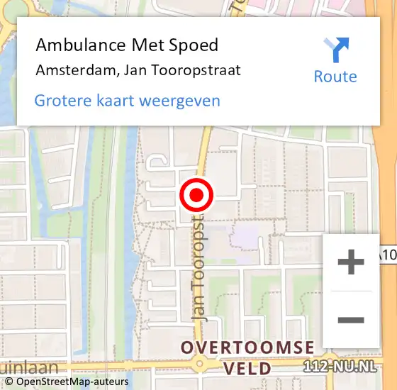 Locatie op kaart van de 112 melding: Ambulance Met Spoed Naar Amsterdam, Jan Tooropstraat op 18 augustus 2018 01:37