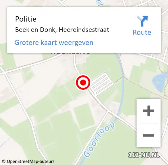 Locatie op kaart van de 112 melding: Politie Beek en Donk, Heereindsestraat op 18 augustus 2018 01:54