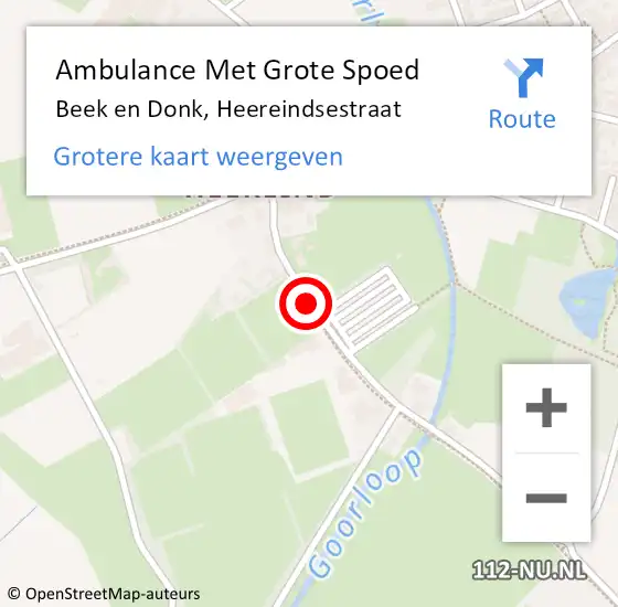 Locatie op kaart van de 112 melding: Ambulance Met Grote Spoed Naar Beek en Donk, Heereindsestraat op 18 augustus 2018 01:57