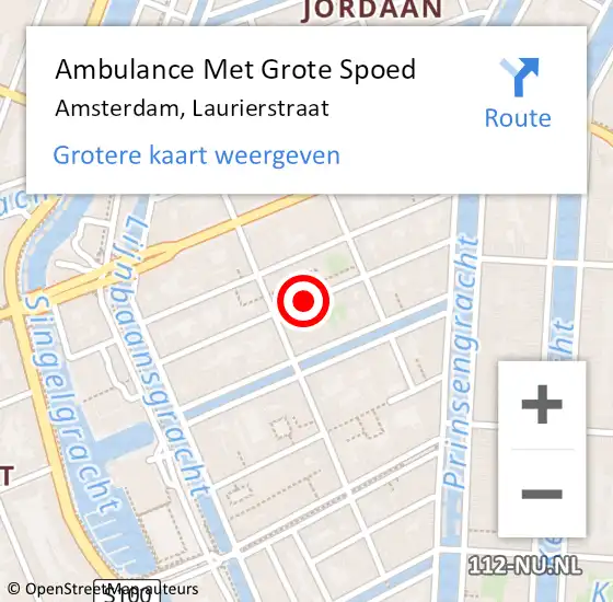 Locatie op kaart van de 112 melding: Ambulance Met Grote Spoed Naar Amsterdam, Laurierstraat op 18 augustus 2018 02:59