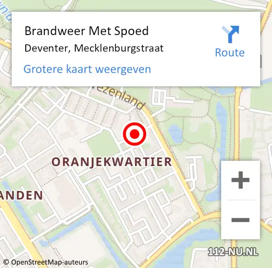 Locatie op kaart van de 112 melding: Brandweer Met Spoed Naar Deventer, Mecklenburgstraat op 18 augustus 2018 03:04