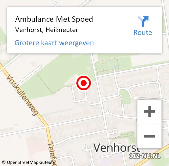 Locatie op kaart van de 112 melding: Ambulance Met Spoed Naar Venhorst, Heikneuter op 18 augustus 2018 04:10