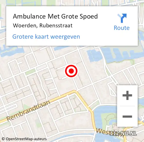 Locatie op kaart van de 112 melding: Ambulance Met Grote Spoed Naar Woerden, Rubensstraat op 18 augustus 2018 04:54