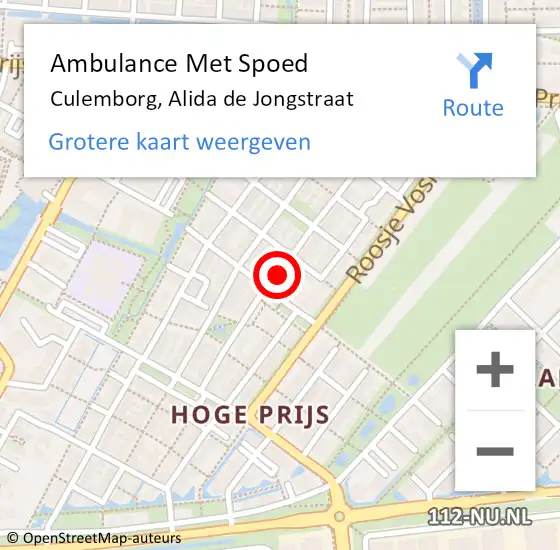 Locatie op kaart van de 112 melding: Ambulance Met Spoed Naar Culemborg, Alida de Jongstraat op 18 augustus 2018 05:19