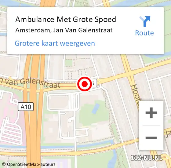 Locatie op kaart van de 112 melding: Ambulance Met Grote Spoed Naar Amsterdam, Jan Van Galenstraat op 18 augustus 2018 06:12