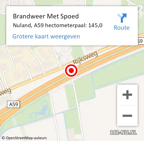 Locatie op kaart van de 112 melding: Brandweer Met Spoed Naar Nuland, A59 hectometerpaal: 145,0 op 18 augustus 2018 06:34