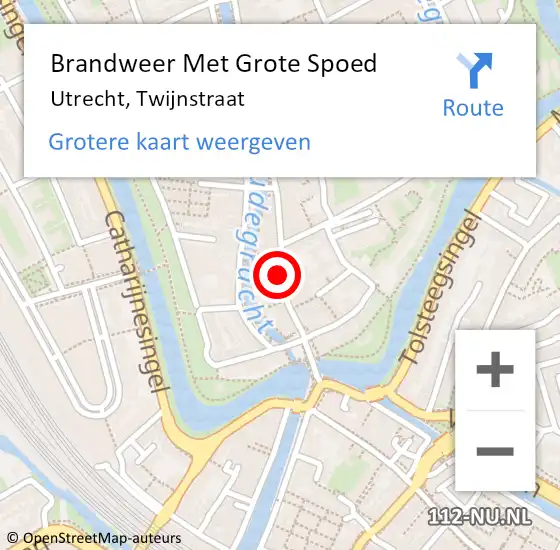 Locatie op kaart van de 112 melding: Brandweer Met Grote Spoed Naar Utrecht, Twijnstraat op 18 augustus 2018 07:19