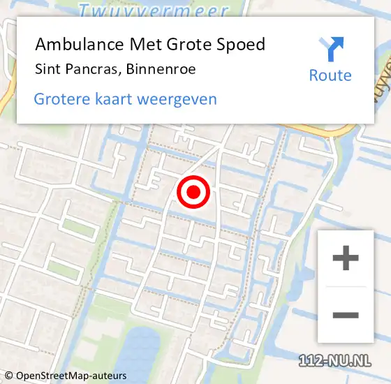 Locatie op kaart van de 112 melding: Ambulance Met Grote Spoed Naar Sint Pancras, Binnenroe op 18 augustus 2018 09:29