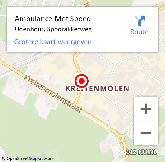 Locatie op kaart van de 112 melding: Ambulance Met Spoed Naar Udenhout, Spoorakkerweg op 18 augustus 2018 10:18