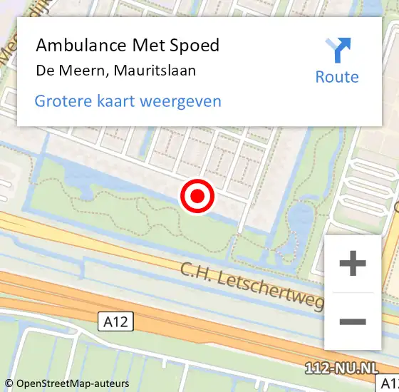 Locatie op kaart van de 112 melding: Ambulance Met Spoed Naar De Meern, Mauritslaan op 18 augustus 2018 10:46