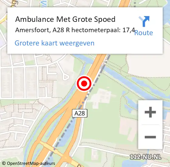 Locatie op kaart van de 112 melding: Ambulance Met Grote Spoed Naar Amersfoort, A28 Re hectometerpaal: 21,5 op 18 augustus 2018 10:55