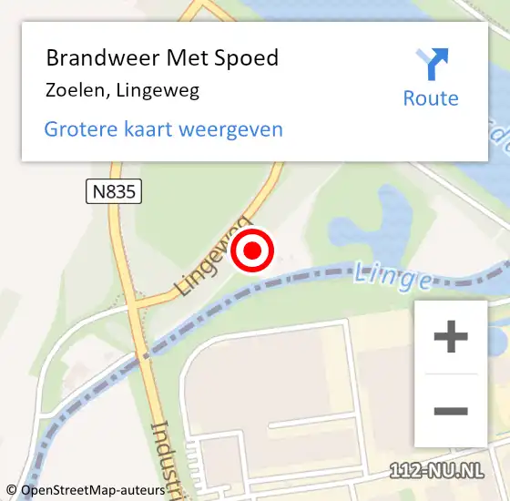 Locatie op kaart van de 112 melding: Brandweer Met Spoed Naar Zoelen, Lingeweg op 18 augustus 2018 11:20