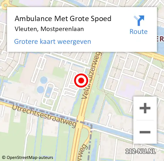 Locatie op kaart van de 112 melding: Ambulance Met Grote Spoed Naar Vleuten, Mostperenlaan op 18 augustus 2018 11:24