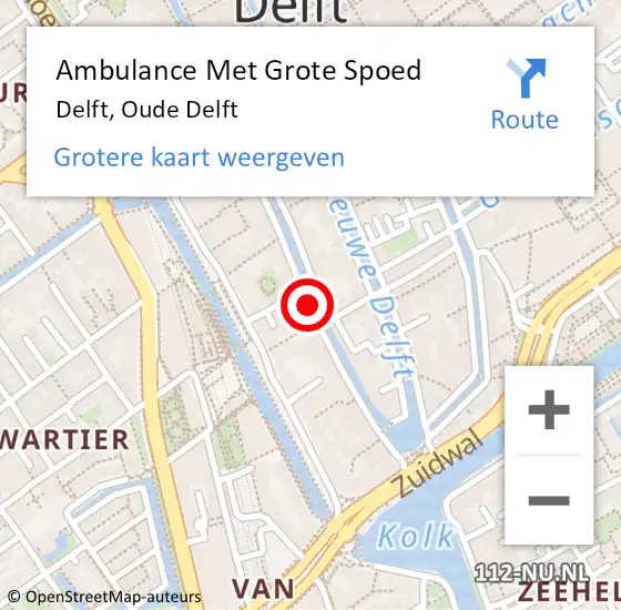 Locatie op kaart van de 112 melding: Ambulance Met Grote Spoed Naar Delft, Oude Delft op 18 augustus 2018 11:47
