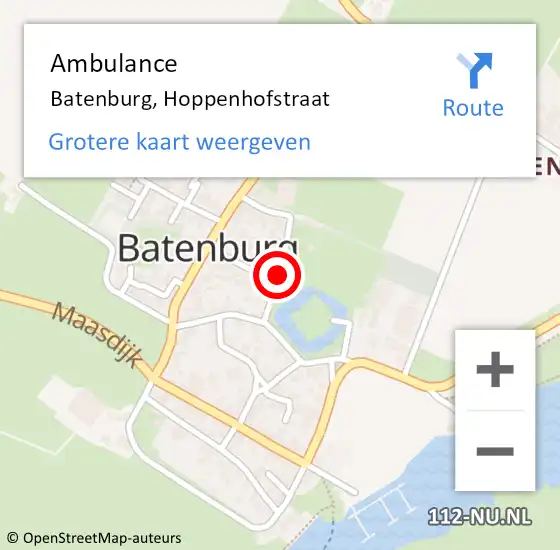 Locatie op kaart van de 112 melding: Ambulance Batenburg, Hoppenhofstraat op 18 augustus 2018 11:58