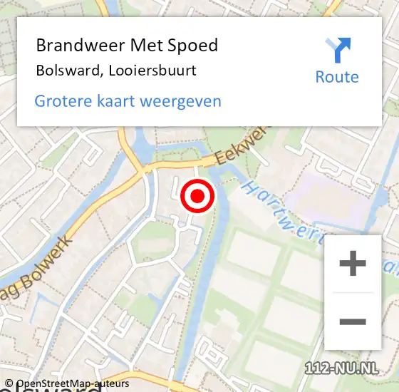 Locatie op kaart van de 112 melding: Brandweer Met Spoed Naar Bolsward, Looiersbuurt op 18 augustus 2018 12:02