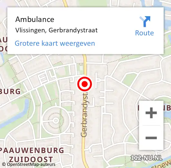 Locatie op kaart van de 112 melding: Ambulance Vlissingen, Gerbrandystraat op 18 augustus 2018 12:31