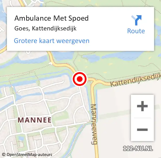 Locatie op kaart van de 112 melding: Ambulance Met Spoed Naar Goes, Kattendijksedijk op 18 augustus 2018 12:32