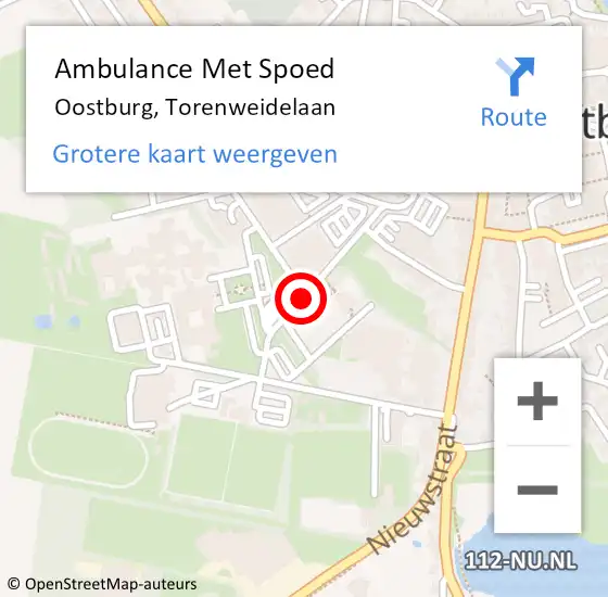 Locatie op kaart van de 112 melding: Ambulance Met Spoed Naar Oostburg, Torenweidelaan op 18 augustus 2018 12:36