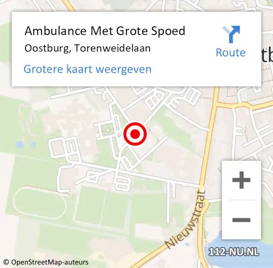 Locatie op kaart van de 112 melding: Ambulance Met Grote Spoed Naar Oostburg, Torenweidelaan op 18 augustus 2018 12:48