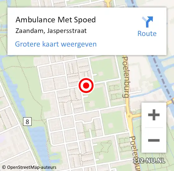 Locatie op kaart van de 112 melding: Ambulance Met Spoed Naar Zaandam, Jaspersstraat op 18 augustus 2018 13:04