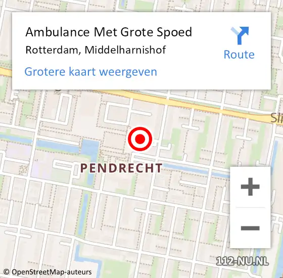 Locatie op kaart van de 112 melding: Ambulance Met Grote Spoed Naar Rotterdam, Middelharnishof op 18 augustus 2018 13:06