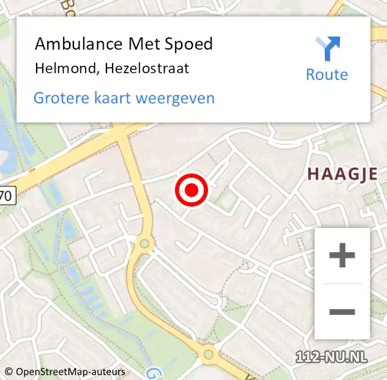 Locatie op kaart van de 112 melding: Ambulance Met Spoed Naar Helmond, Hezelostraat op 18 augustus 2018 13:37