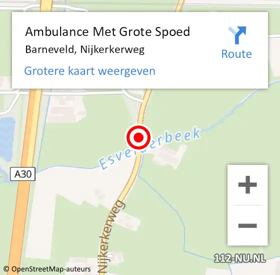 Locatie op kaart van de 112 melding: Ambulance Met Grote Spoed Naar Barneveld, Nijkerkerweg op 18 augustus 2018 13:44