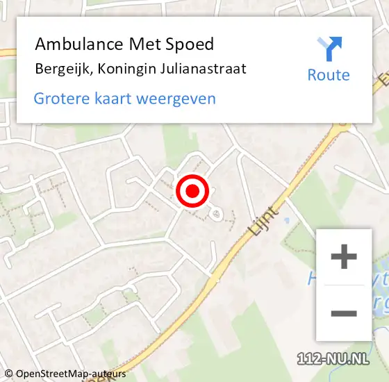 Locatie op kaart van de 112 melding: Ambulance Met Spoed Naar Bergeijk, Koningin Julianastraat op 18 augustus 2018 14:20