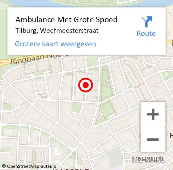 Locatie op kaart van de 112 melding: Ambulance Met Grote Spoed Naar Tilburg, Weefmeesterstraat op 18 augustus 2018 14:21