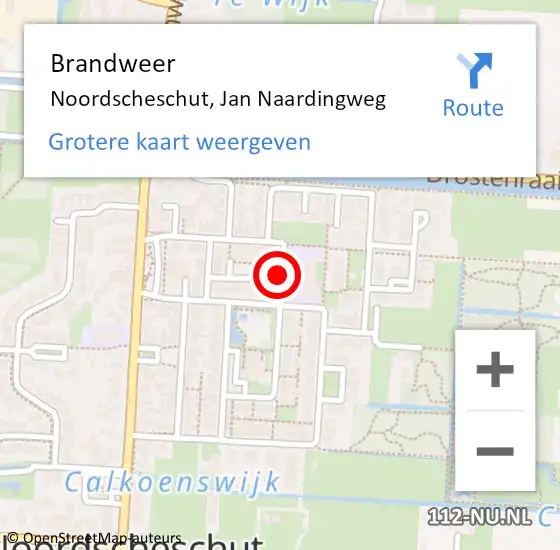 Locatie op kaart van de 112 melding: Brandweer Noordscheschut, Jan Naardingweg op 6 maart 2014 11:56
