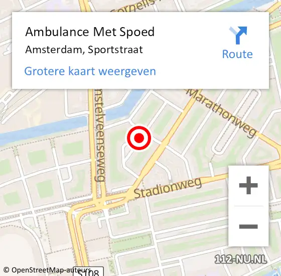Locatie op kaart van de 112 melding: Ambulance Met Spoed Naar Amsterdam, Sportstraat op 18 augustus 2018 14:31