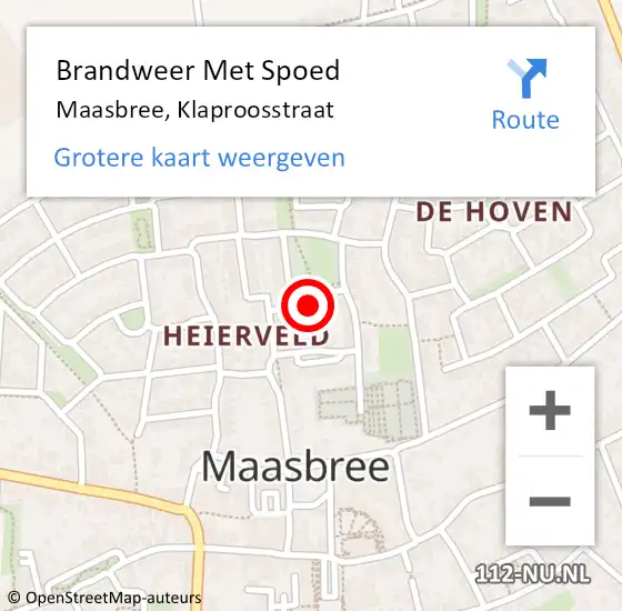 Locatie op kaart van de 112 melding: Brandweer Met Spoed Naar Maasbree, Klaproosstraat op 18 augustus 2018 14:47