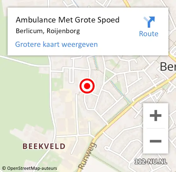 Locatie op kaart van de 112 melding: Ambulance Met Grote Spoed Naar Berlicum, Roijenborg op 18 augustus 2018 14:55