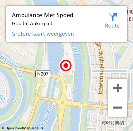 Locatie op kaart van de 112 melding: Ambulance Met Spoed Naar Gouda, Ankerpad op 18 augustus 2018 15:01